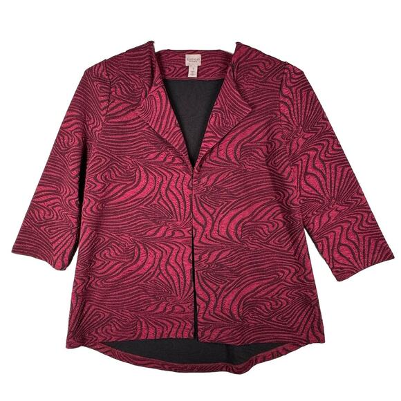 Chicos Blazer Womens Medium Red Black Abstract Animal Print Casual Business - Picture 1 of 9